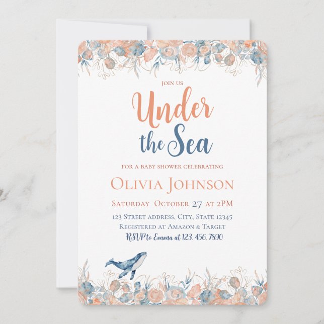 Nyckfull akvarell under havet - baby shower inbjudningar (Framsida)