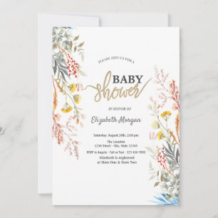 Nyckfull akvarell vildblomma torkad baby shower inbjudningar