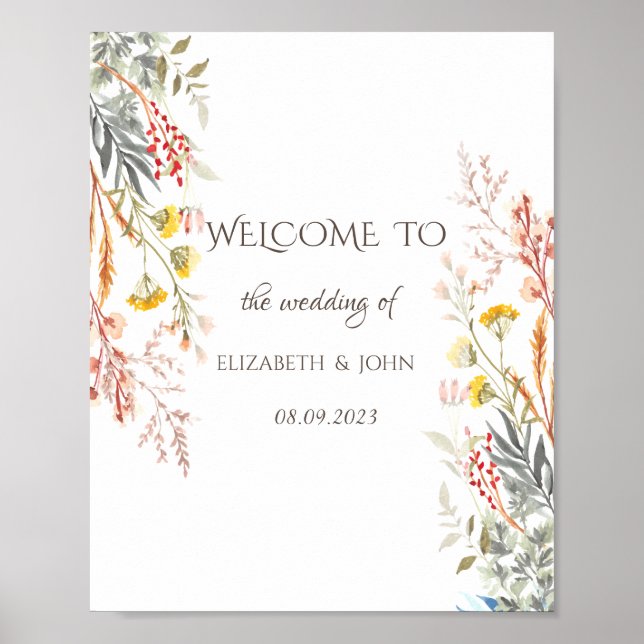 Nyckfull Akvarell Vildblomma Torkad Poster (Framsidan)