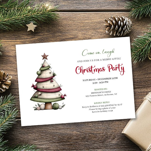 Nyckfull akvarellträd rolig julinbjudan inbjudningar (Whimsical watercolor tree funny Christmas invite)