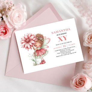 Nyckfull Älva Flicka 1-års Blush Blommig Inbjudningar