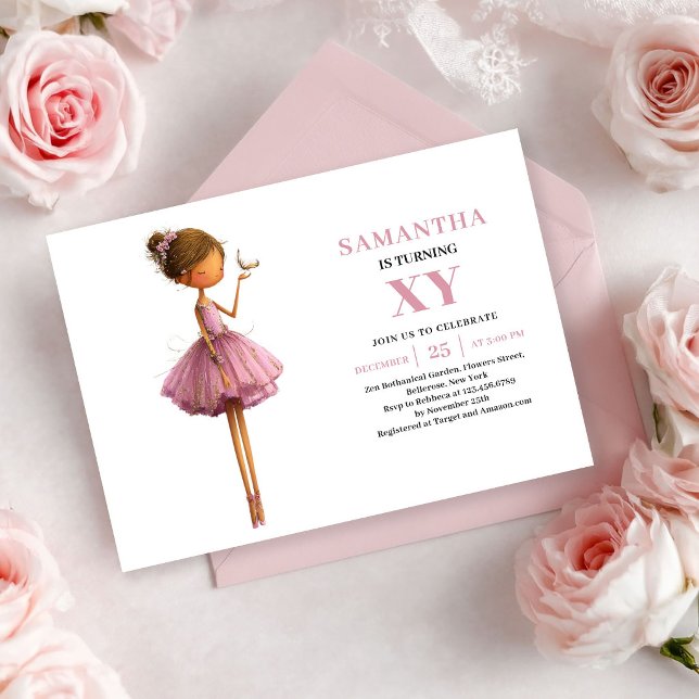 Nyckfull Älva Flicka Födelsedag Dammig Rosa inbjud Inbjudningar (Whimsical Fairy Girl Birthday Dusty Pink invitation)
