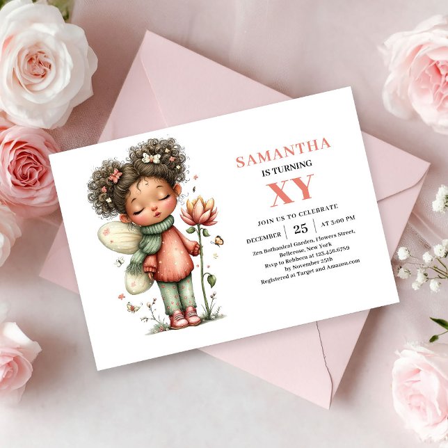 Nyckfull Älva Födelsedag Pastell Rosa Magi Inbjudningar (Whimsical Fairy Girl Birthday Pastel Pink Magic invitation)