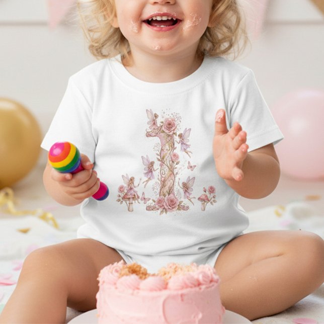 Nyckfull Ängla Första Födelsedagsdräkt T Shirt (Number One Birthday Party Outfit for Girls Fairy First Birthday)