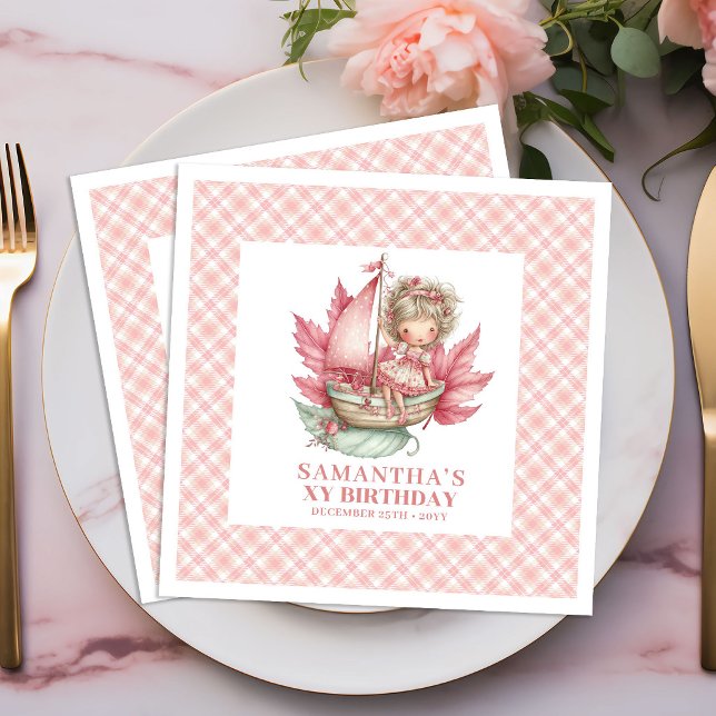 Nyckfull Änglatjej Födelsedag Rosenskär Rosa serve Pappersservett (Whimsical Fairy Girl Birthday Blush Pink napkins)