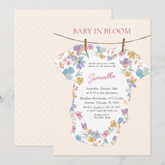Nyckfull Baby In Bloom Pastellfärgad Bodysuit Inbjudningar (Fram/baksida)