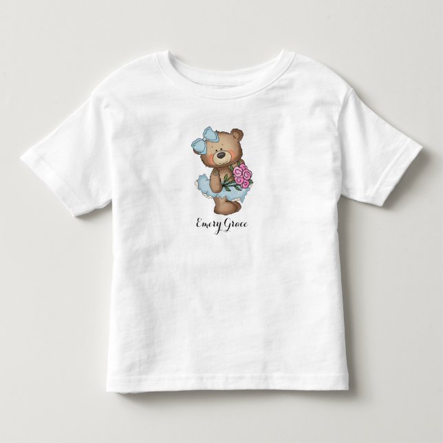 Nyckfull Ballerinabjörn med blommabuketten Tee (Framsida)