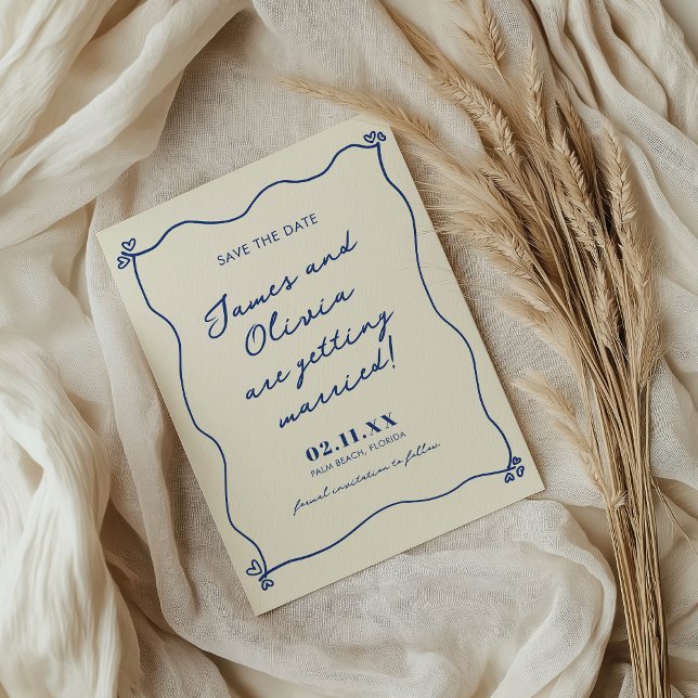 Nyckfull Blå Handritad Bröllop Spara Datumet (Skapare uppladdad)