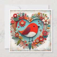 Nyckfull blandteknik Red Robin Bird Heart