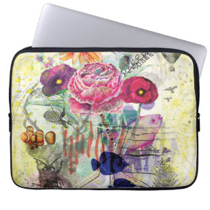 Nyckfull blandteknisk collagekonst laptop fodral