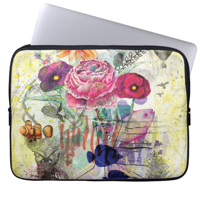 Nyckfull blandteknisk collagekonst laptop fodral (Framsidan)