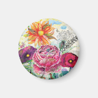 Nyckfull blandteknisk collagekonst magnet