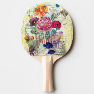 Nyckfull blandteknisk collagekonst pingisracket