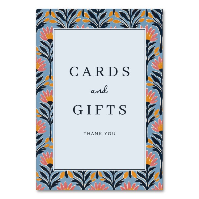 Nyckfull Blommig Blå Kantlinje Bordsnummer (Framsidan)