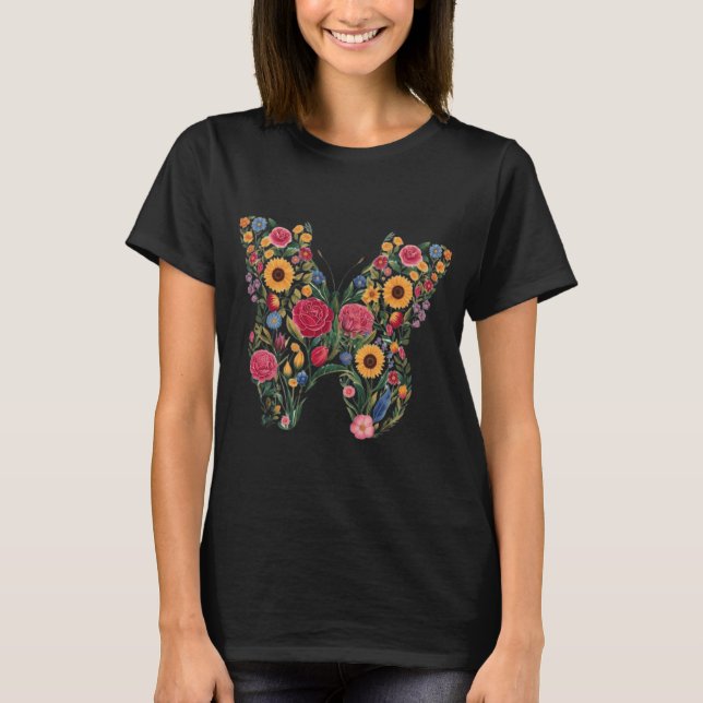 Nyckfull Blommig Fjäril Silhuett Estetisk De T Shirt (Framsida)