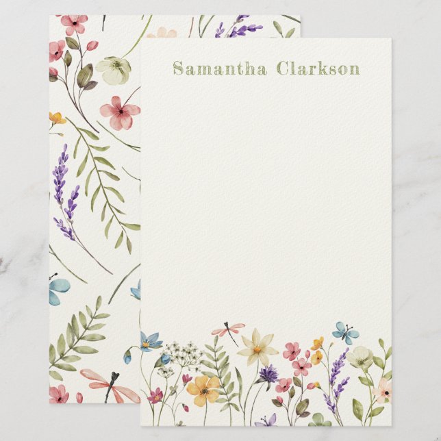 Nyckfull Blomning Färgrik Vår Vildblommig Mönster Brevpapper (Fram/baksida)