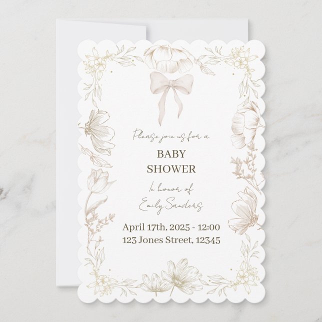 Nyckfull blomsterinbjudan till baby shower i Delft Inbjudningar (Framsida)