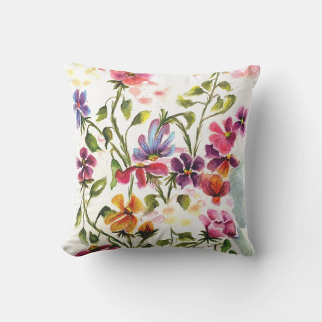 Nyckfull blomsterträdgård kudde (Framsida)