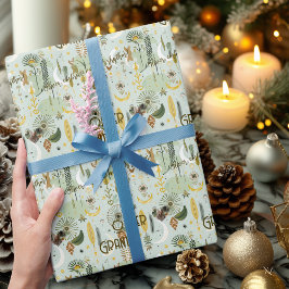 Nyckfull Boho Chic med jordnära grönt och guld Presentpapper