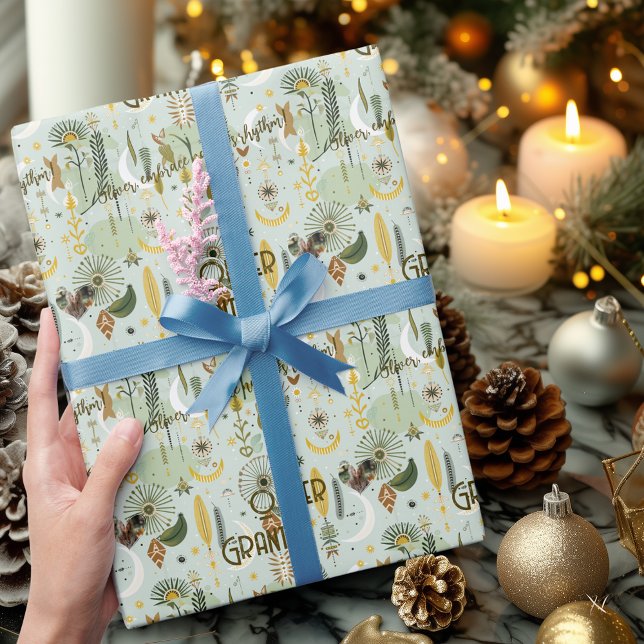 Nyckfull Boho Chic med jordnära grönt och guld Presentpapper (Skapare uppladdad)