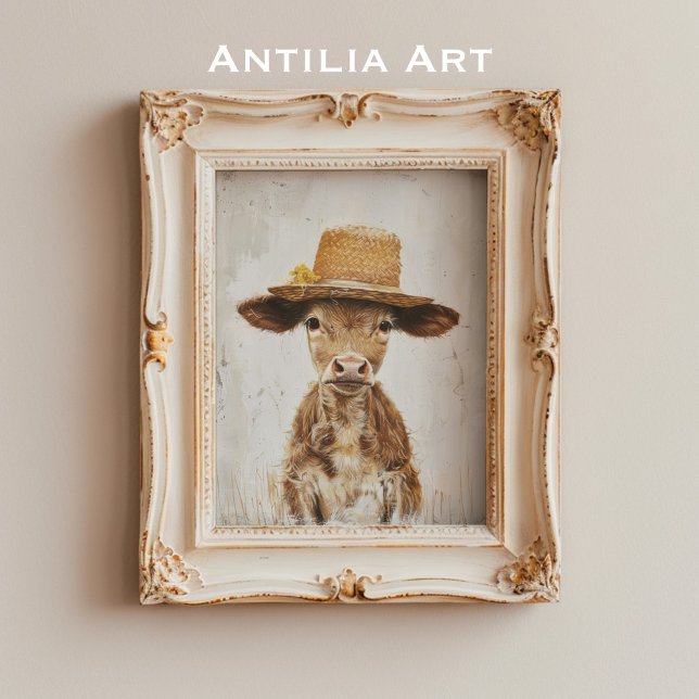 Nyckfull bondgårdsdjursko målning Kalv med hatt Poster (Skapare uppladdad)