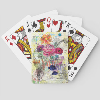 Nyckfull collagekonst i blandad teknik casinokort