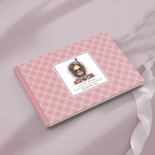 Nyckfull dammig rosa småbarn 6-års födelsedag skyl gästböcker (Whimsy dusty pink toddler 6th birthday sign guest book)