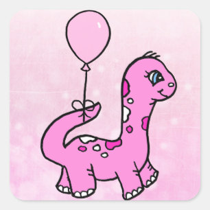 Nyckfull Dinosaur med ballongen Fyrkantigt Klistermärke