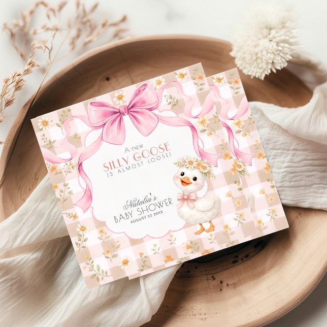 Nyckfull dum gås rosa gingham baby shower pappersservett (Skapare uppladdad)
