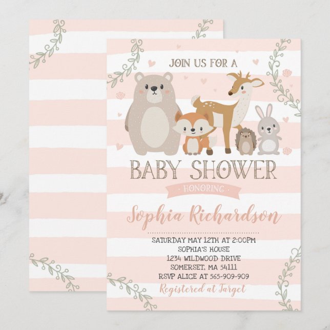 Nyckfull dusch för skogsmarkbaby showerinbjudan inbjudningar (Fram/baksida)