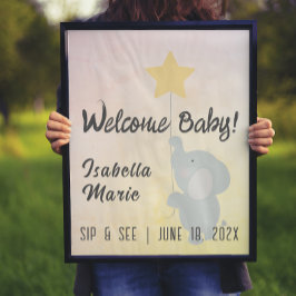 Nyckfull Elefant Drick & Se Bebis Shower Affisch