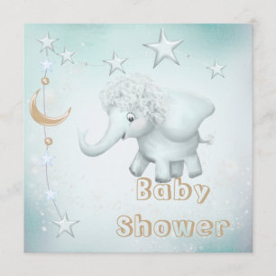 Nyckfull elefant-, måne- & stjärnababy shower inbjudningar