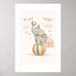 Nyckfull elefant på en boll poster