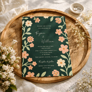 Nyckfull Elegant Grön Blommig Kant Bröllop Inbjudningar