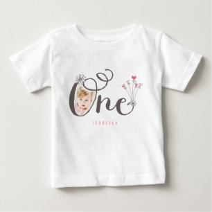 Nyckfull Ett Rosa Ettårs Födelsedagsfoto för Babyf T Shirt