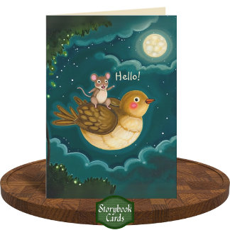 Nyckfull Fågel Mus Natt Himmel Måne Vänskap Kort