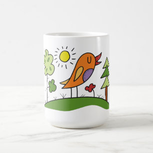 Nyckfull fågel som kvittrar kaffemugg