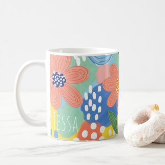 Nyckfull Färgrik Blommig Lekfull Botanisk Konst Kaffemugg
