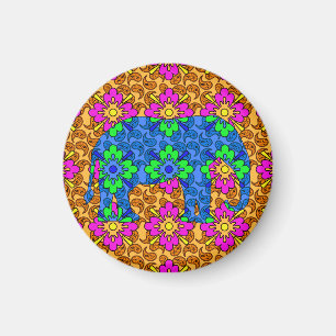 Nyckfull färgrik elefant för Paisley tryckcirkus Magnet