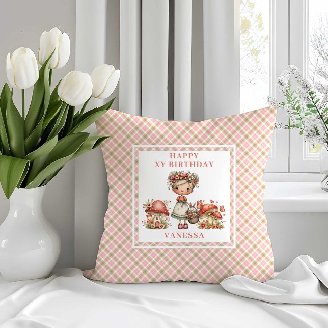 Nyckfull Fe 7-års Födelsedag Rosenskär Kudde (Whimsical Fairy 7th Birthday Blush Pink Pillow)