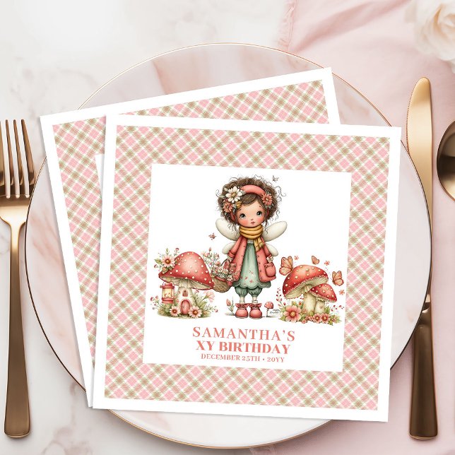 Nyckfull Fe-blush Blommig Födelsedagsfestfirande Pappersservett (Whimsy Fairy Blush Floral Birthday Party Celebration Napkins)