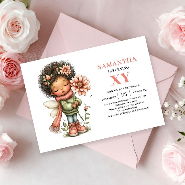 Nyckfull Fe-tjej 4-års Födelsedags Rodnad Pastell Inbjudningar (Whimsical Fairy Girl 4th Birthday Blush Pastel invitation)