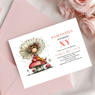 Nyckfull Fe-tjej 5-års Födelsedag Rosenskär Rosa Inbjudningar