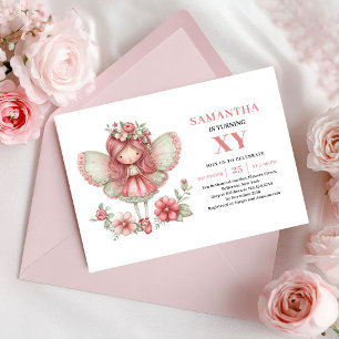 Nyckfull Fe-tjej 6-årsdag Rosa Blommor Inbjudningar