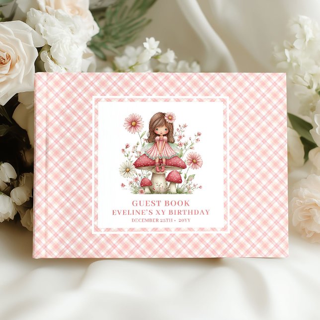 Nyckfull Fe-tjej Födelsedag Rosenskär Gästbok (Whimsical Fairy Girl Birthday Blush Pink Guestbook)