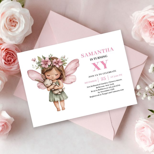 Nyckfull Fe-tjej Födelsedags Blush Rosa inbjudan (Whimsy Fairy Girl Birthday Blush Pink invitation)