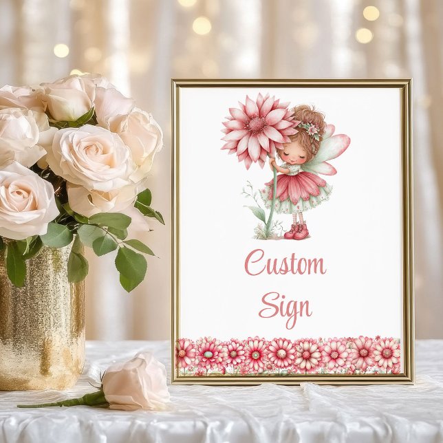 Nyckfull Fe-tjej Rodnad Blommig Födelsedag Anpassa Poster (Whimsical Fairy Girl Blush Floral Birthday Custom Sign

)