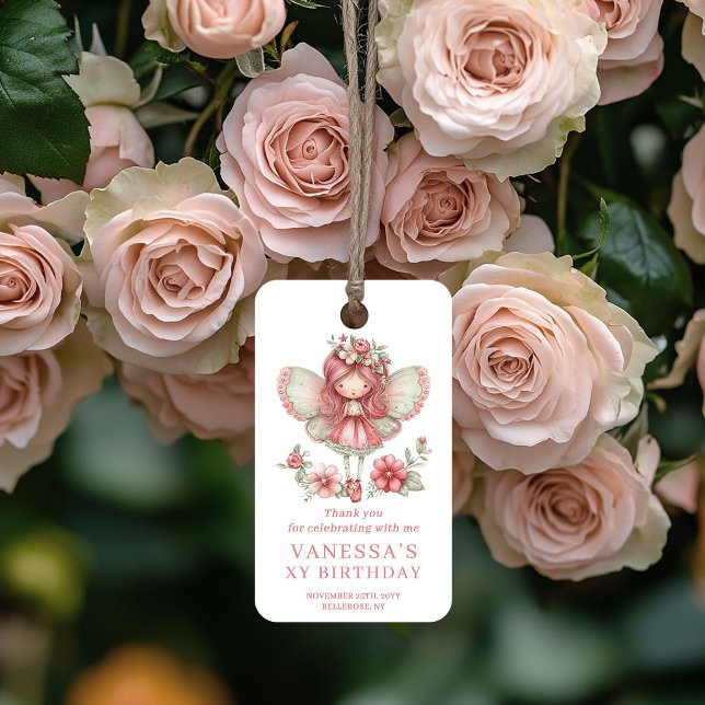 Nyckfull Fe-tjej Rodnad Blommig Födelsedagspresent Presentetikett (Whimsical Fairy Girl Blush Floral Birthday Gift Tags

)