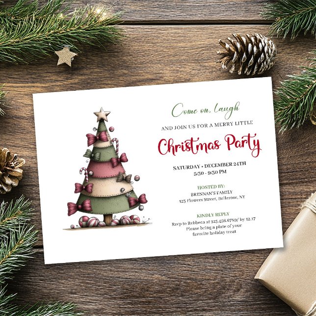Nyckfull festlig träd modern semester inbjudan (Whimsical festive tree modern holiday invitation)
