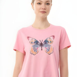 Nyckfull Fjärilsgrafik i Vattenfärg Pastell Rosa T Shirt